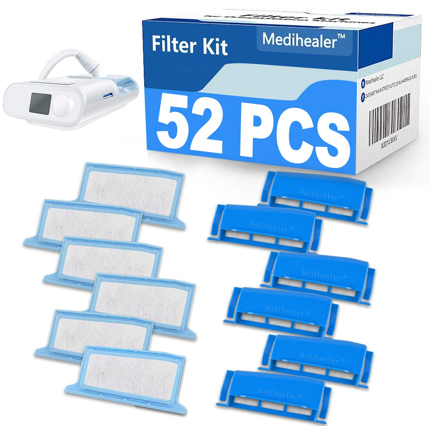 CPAP Filters 52 Pcs Compatible with Respironics Dreamstation: 6 Assembled Filters, 20 Foam, 20 Ultra-fine - Assemble Filter into Reusable Frame Kit - Replacement Filters Medihealer Supplies