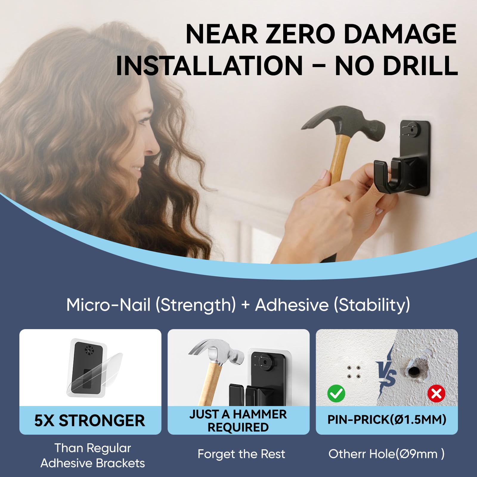 TRAROD No-Drill Curtain Rod for Windows 48 to 84 Inch - 2.0 Dual with Adhesive & Pin-Nail Mount System, 5/8" Diameter Renter Friendly & Minimal Wall Damage, Black Adjustable Drapery Rod
