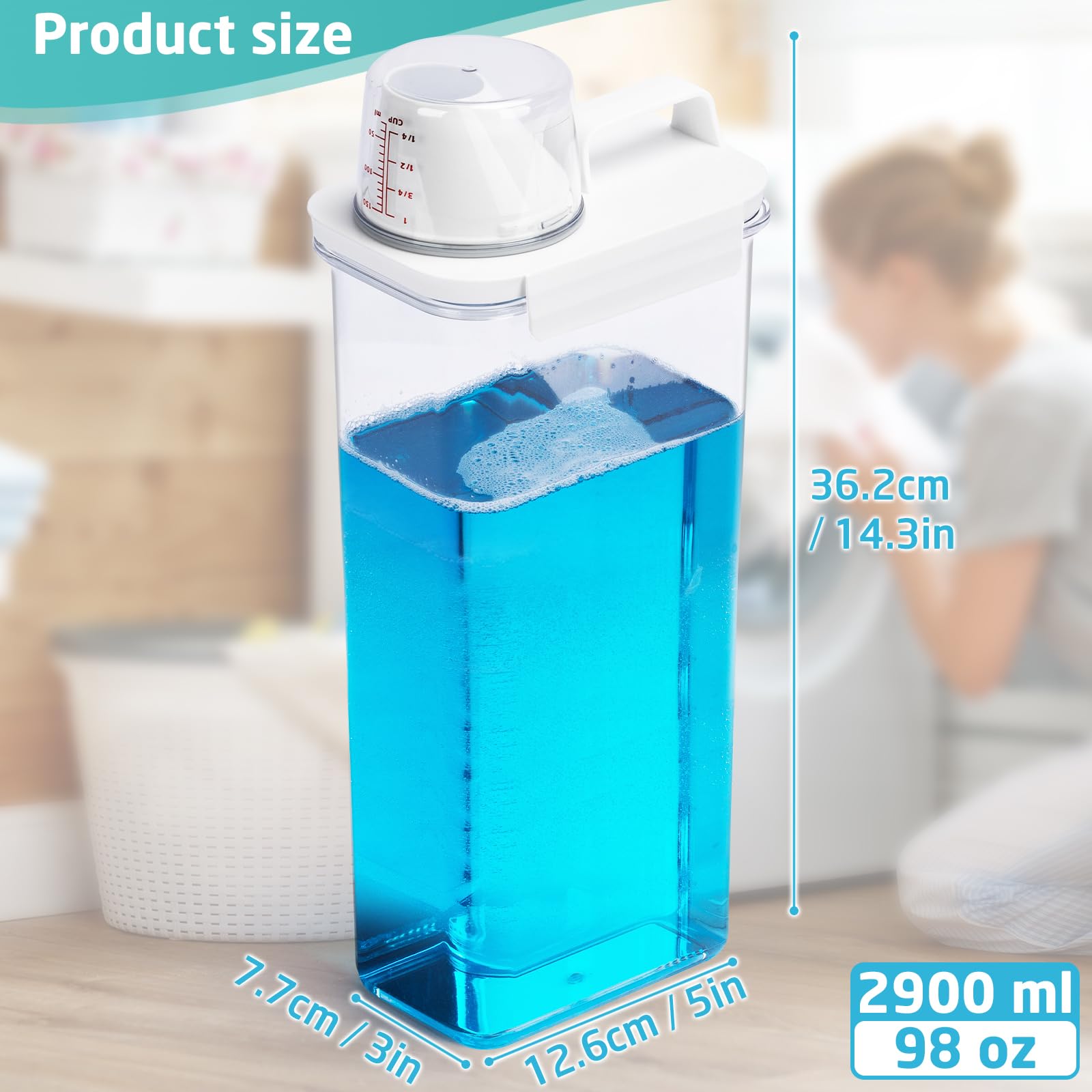 Bikkii Laundry Detergent Dispenser-1 Pack, 98 oz Detergent Dispenser with 4 Removable Labels, Laundry Soap Dispenser for Laundry Room Organization and Storage, BPA Free & PET Plastic Clear
