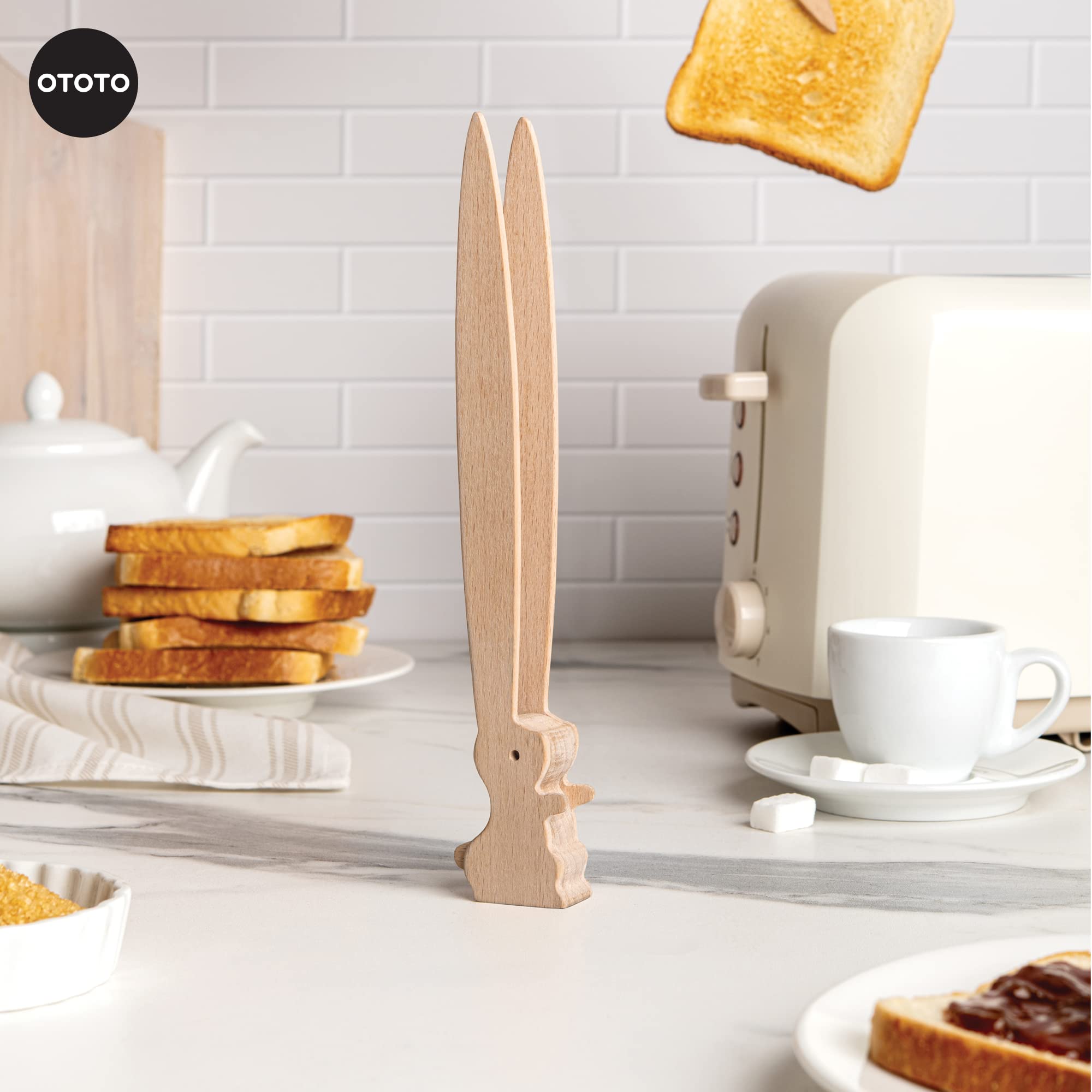 OTOTO Bernie Bunny Toaster Tongs - Rabbit Toast Tongs, Wooden Tongs for Toaster, Multipurpose Mini Tongs for Appetizers, Wood Utensils & Cute Kitchen Gadgets
