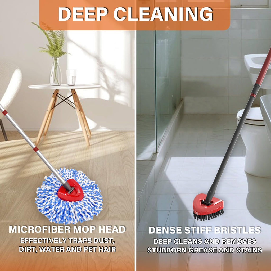 Fatmass Spin Mop Head Replacement for Vileda RinseClean 2-Tank System,2 Mop Replace Heads + 1 Upgrade Scrubber Brush, 100% Microfiber Mop Refills Deep Cleaning Machine Washable