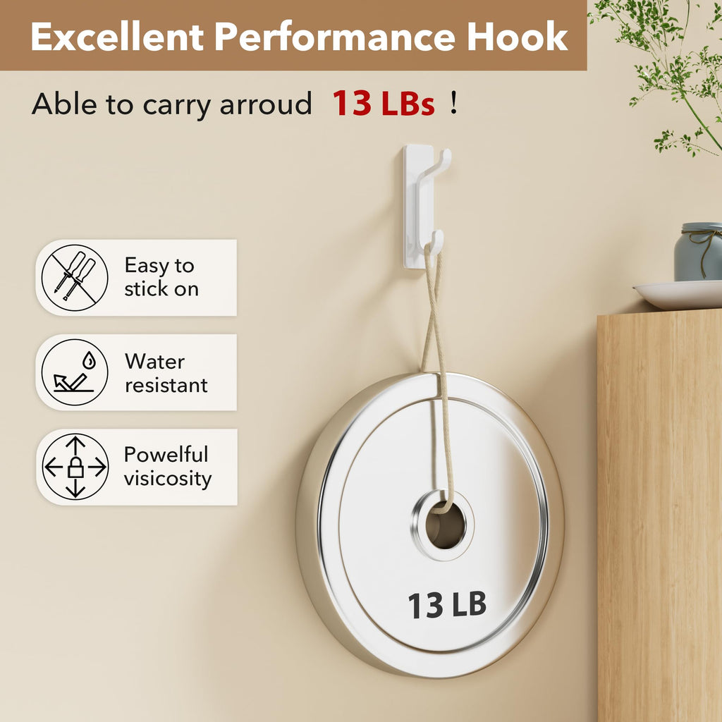 Self Adhesive Hooks, Heavy Duty Stainless Steel, Extra Sticky 6KG (MAX), Stick On Wall and Door Hooks for Hanging, Bathroom Towel and Coat Hooks, White, 4 Pack