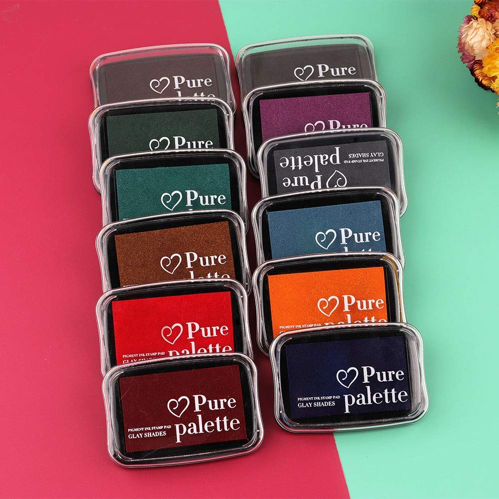 Dizdkizd Ink Pad Set, European Vintage Color Pigment Ink Pad, 12 Colors High Ink Quantity Stamp Pads for Rubber Stamps, Paper, Scrapbooking, Wood Fabric and Craft Supplies