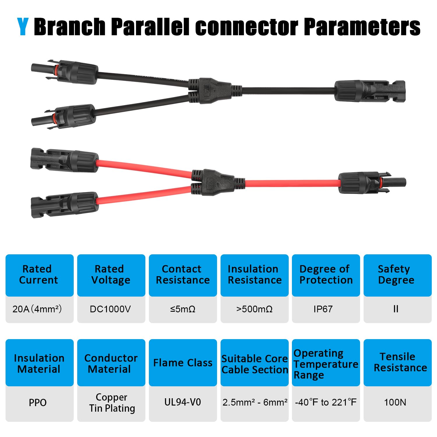 MC4 Solar Panel Connectors 1 Pair 2 to 1 Solar Y Branch Connector 6 Pairs Male & Female Solar Cable Connectors Parallel Connection Adapter Cable Wire Plug with 2 Spanner Wrenches IP67 Waterproof