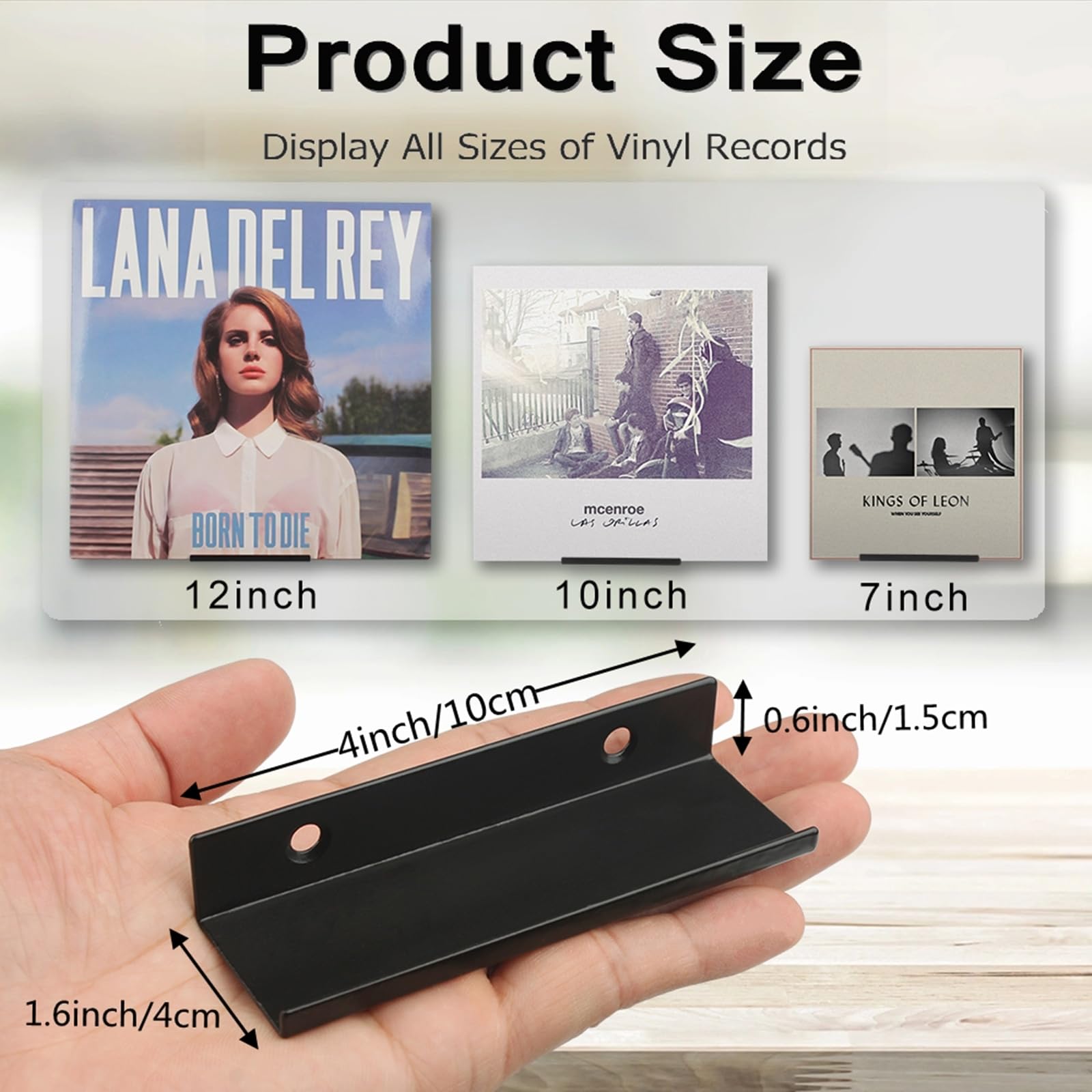 BiJun Vinyl Wall Mount 6 Pack, Black Metal Vinyl Holder Wall Display Shelf Record Stand for Albums LP Minimalist Storage Set CD Display in Office Home