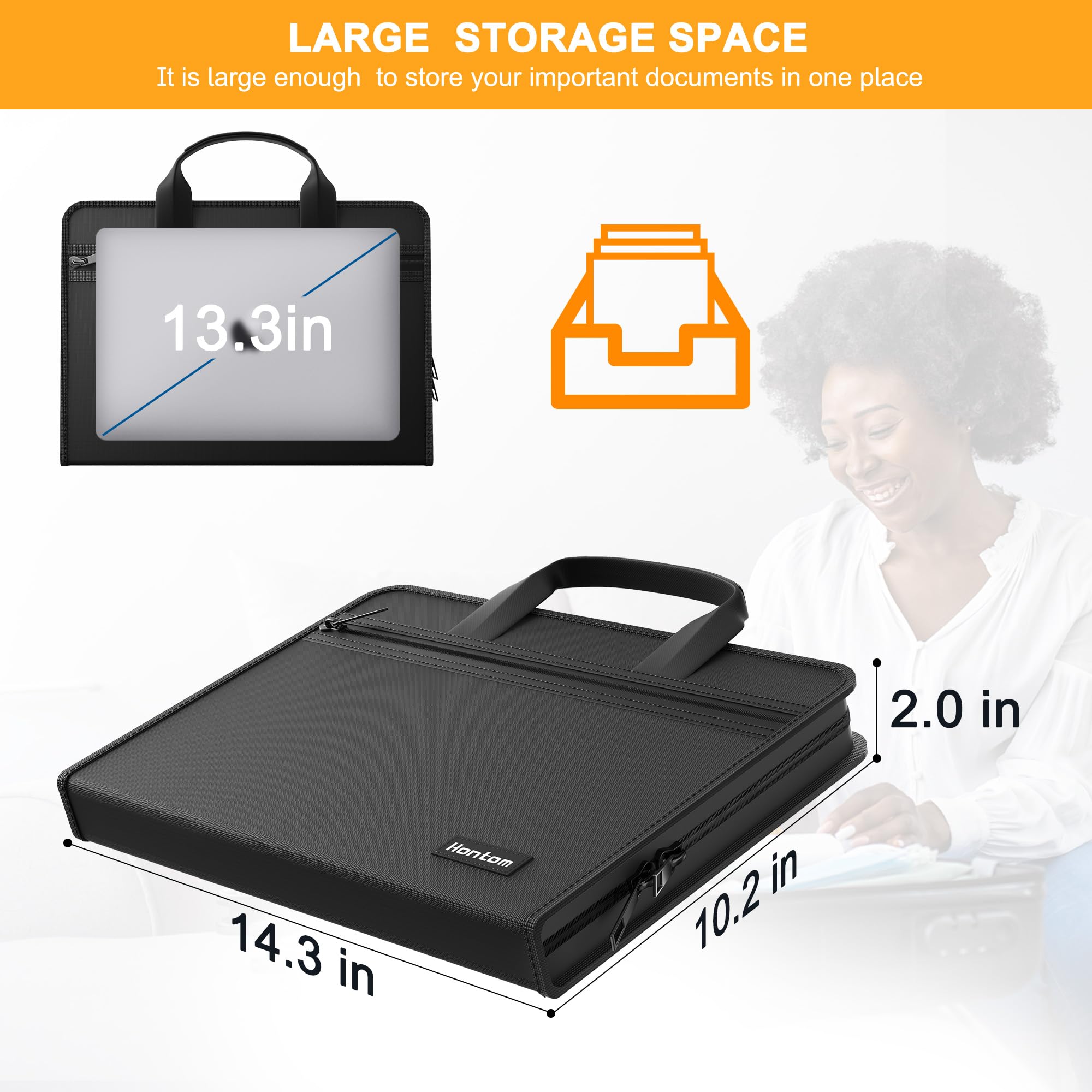 Hontom Accordion File Organizer,5200℉ Fireproof Document Organizer with 13 Pockets,Portable Travel Home Safe Storage File Folder Binder with Zipper for Letter Important Document,Paper,Receipt - Black