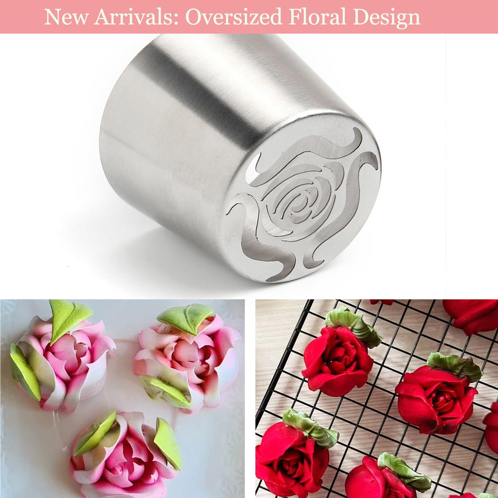6 Pack Extra Large Flower Russian Piping Tips Set, Stainless Steel Rose Tulip Icing Tips for Cake Decorating Supplies DIY Baking, Floral Piping Tips Flower Bouquet for Cookies Desserts Baking Tool