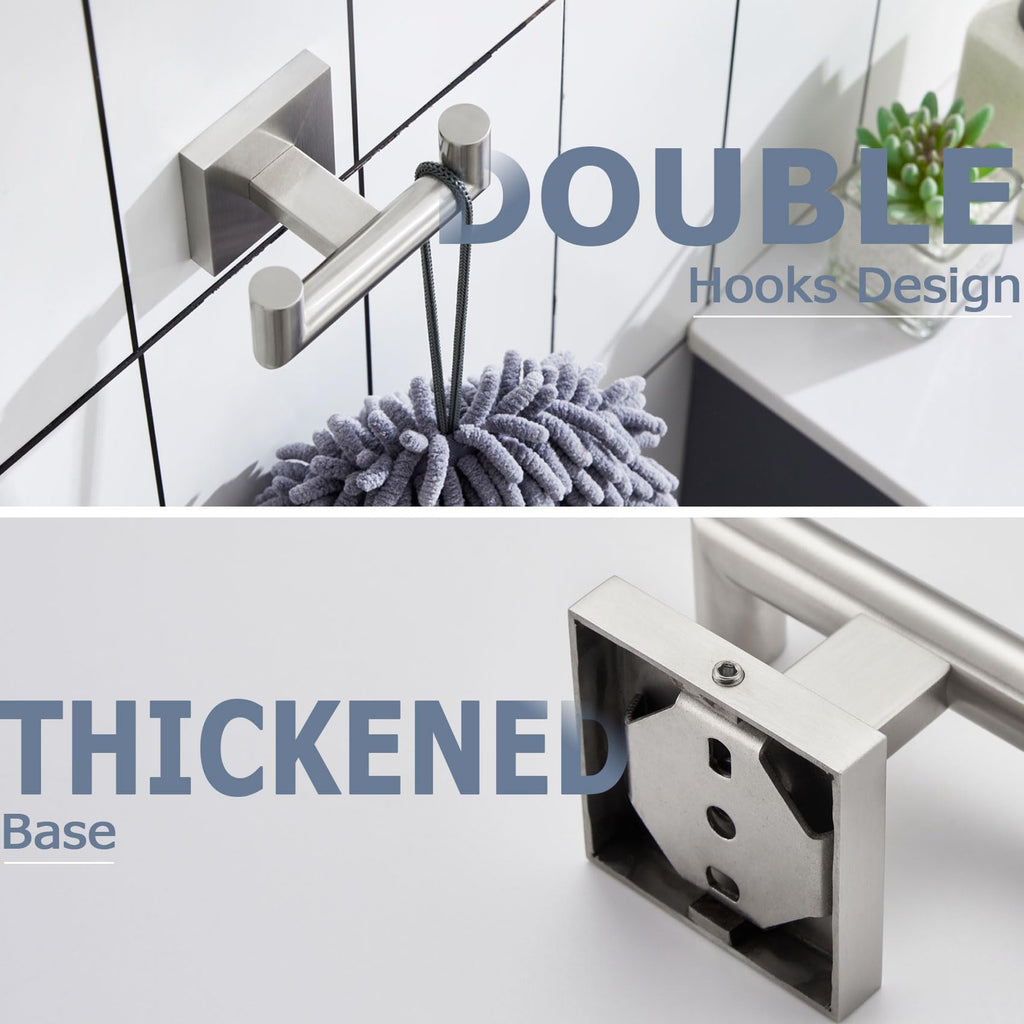 KOKOSIRI Robe Hook Bathroom Double Towel Coat Hooks for Bath Kitchen Wall Mounted, 2 Pack Brushed Nickel Stainless Steel B1015BR-P2