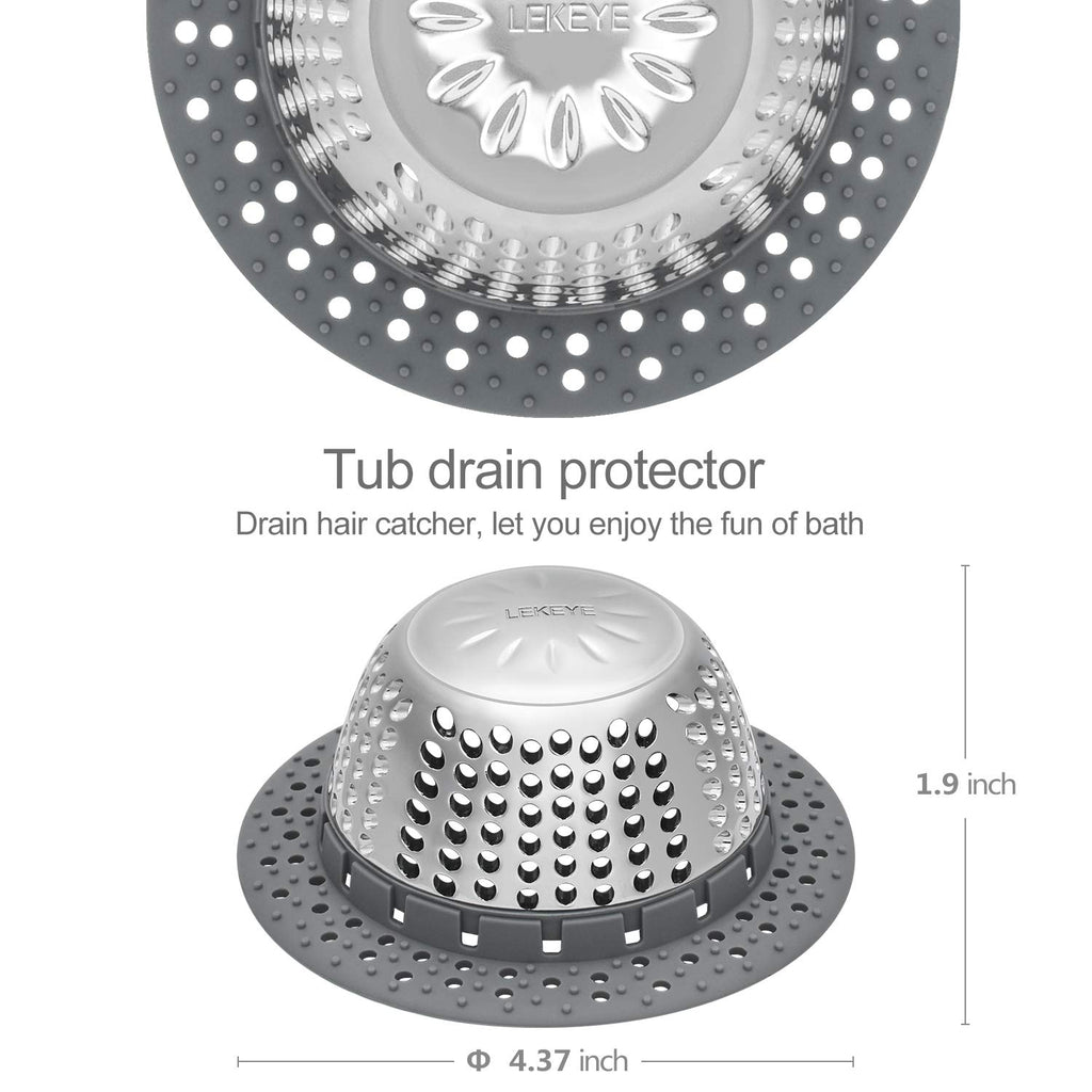 LEKEYE Drain Hair Catcher/Bathtub Shower Drain Hair Trap/Strainer Stainless Steel Drain Protector-Silver