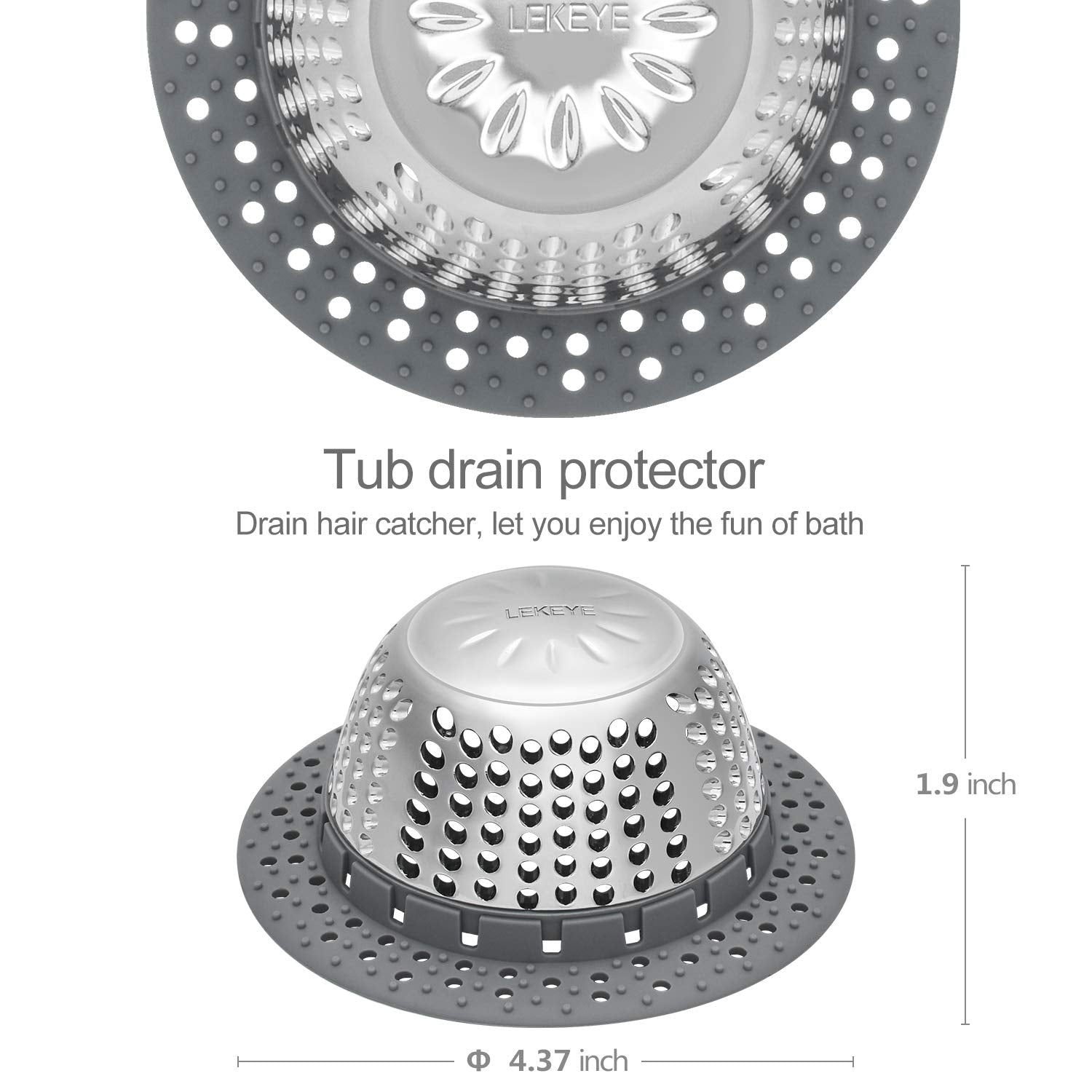 LEKEYE Drain Hair Catcher/Bathtub Shower Drain Hair Trap/Strainer Stainless Steel Drain Protector-Silver