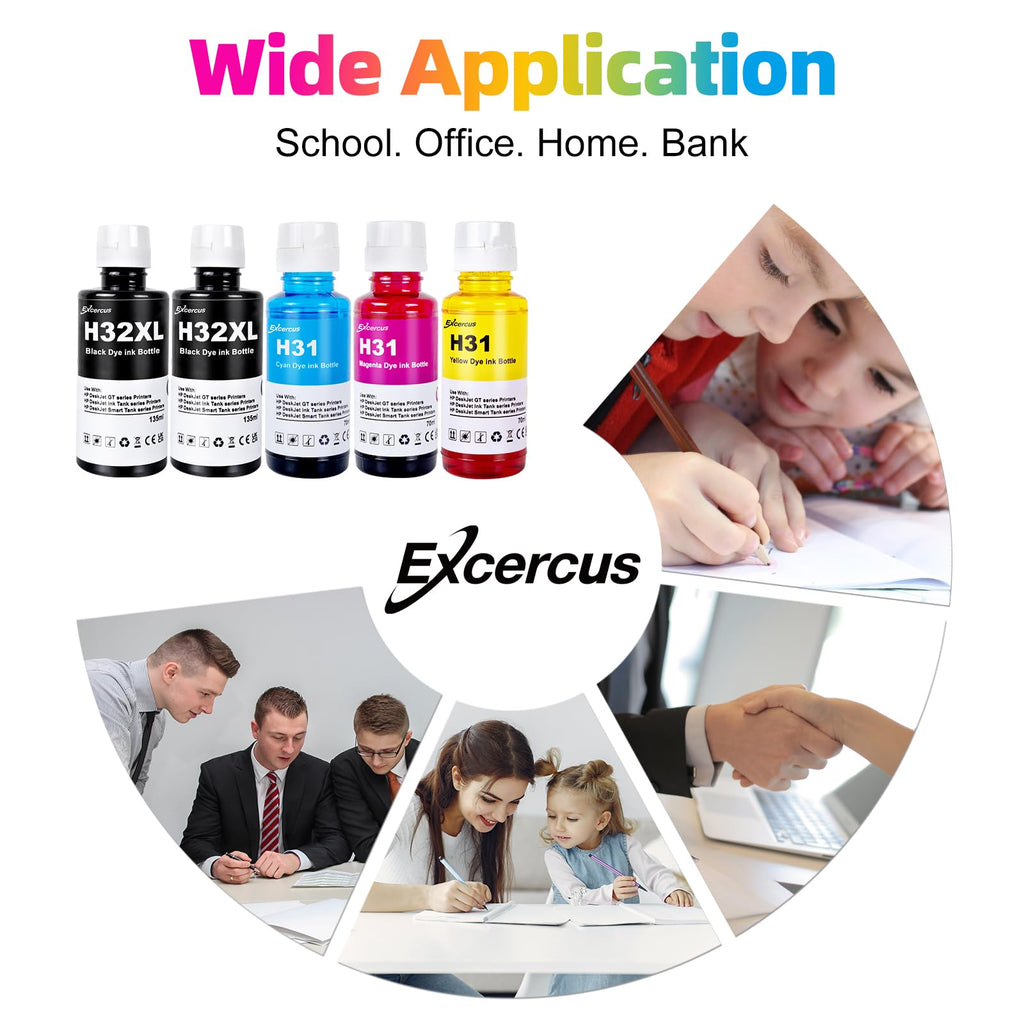 EXCERCUS Refill Ink Replacement Compatible with HP 31 Ink Bottle Set HP 32XL 32 XL Ink Work for HP Smart Tank 5000 6001 5101 5102 Plus 651 551 455 457 450 7301 7001 7602 (5 Pack)