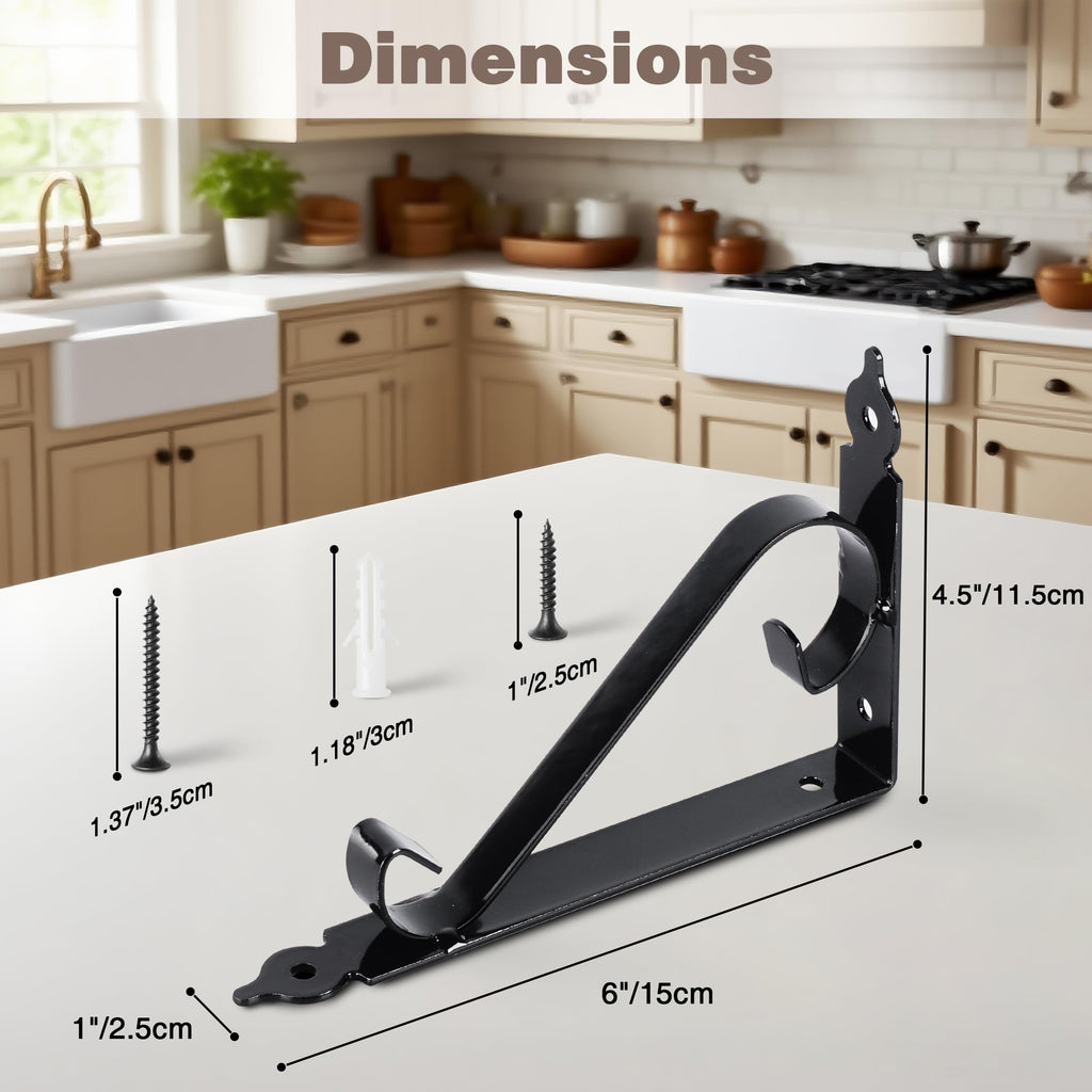 OVOV 4 Pack Decorative Shelf Brackets 6 inch Black L Brackets for Shelves Wall Mounted Heavy Duty Metal Corner Brace Shelving Support with Screws
