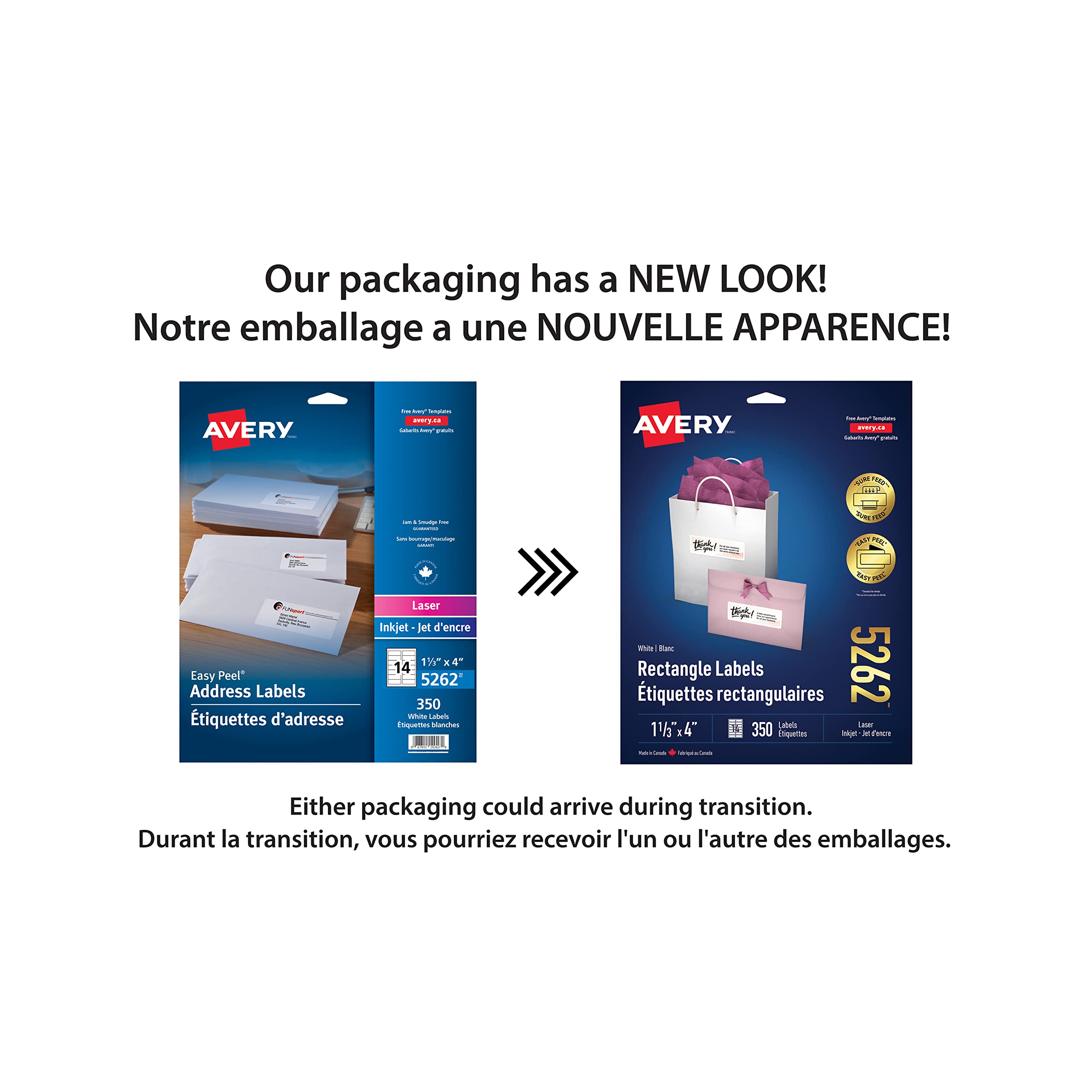 Avery White Rectangle Labels with Easy Peel for Laser/Inkjet Printers, 1-1/3" x 4", 350 Labels, Permanent (5262) Made in Canada