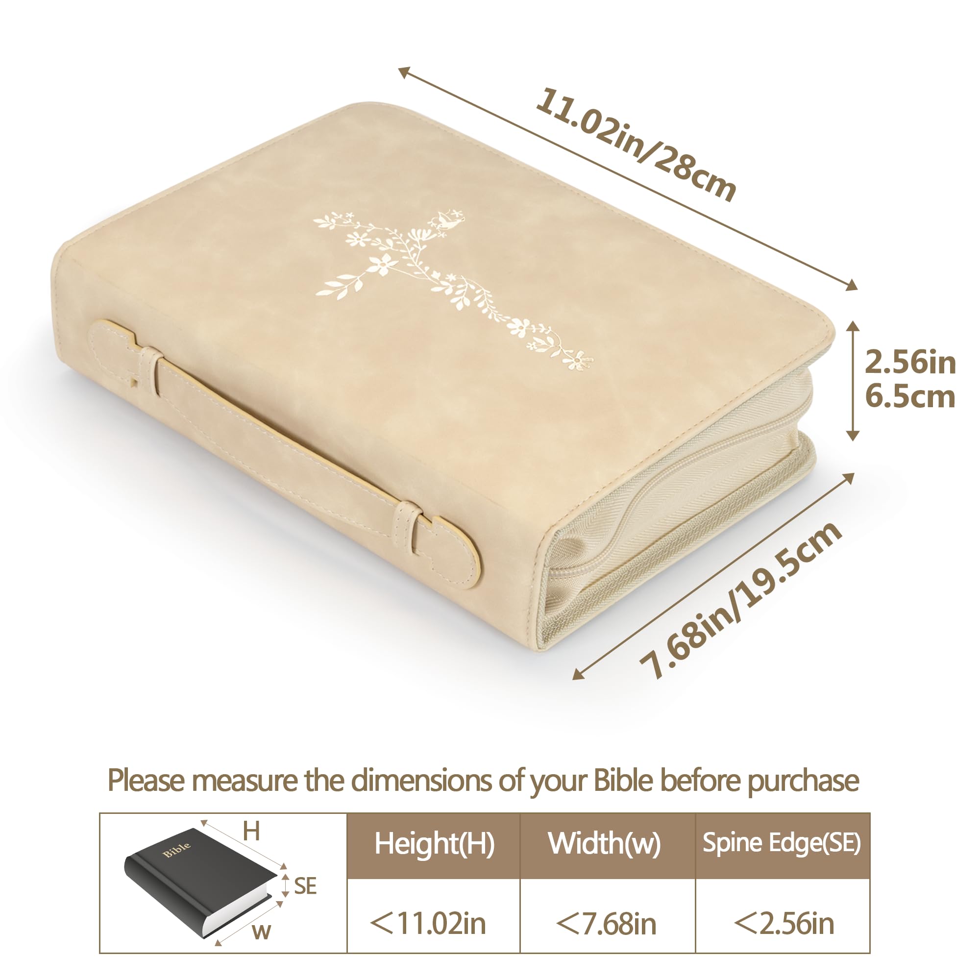 LISWIT Mother's Day Gift Bible Cover for Women, Large Bible Case - Durable PU Leather Carrying Bag Sleeve, Christian Gifts for Women, Girls, Teens (Beige/Gold)