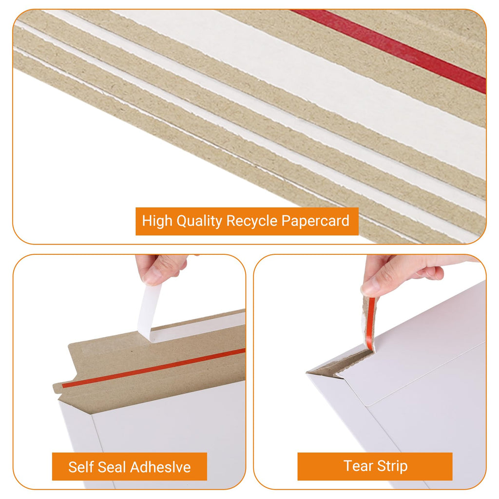 zmybcpack 50 Pack 10x13.5 inch Self Seal Rigid Mailer Photo Document Mailers Stay Flat White Cardboard Envelopes White Photography Mailers for Papers,Photos, Document