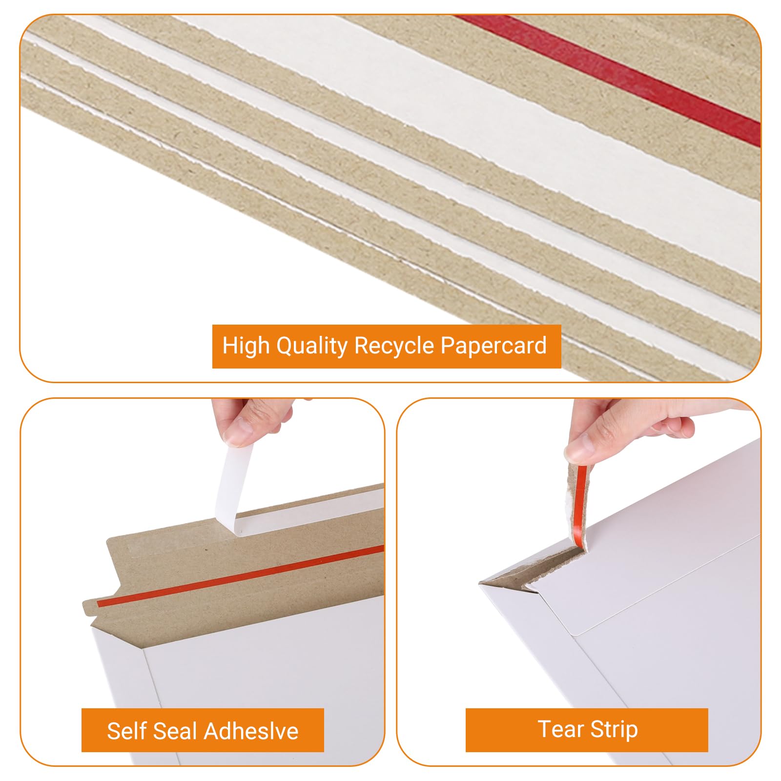 zmybcpack 50 Pack 10x13.5 inch Self Seal Rigid Mailer Photo Document Mailers Stay Flat White Cardboard Envelopes White Photography Mailers for Papers,Photos, Document