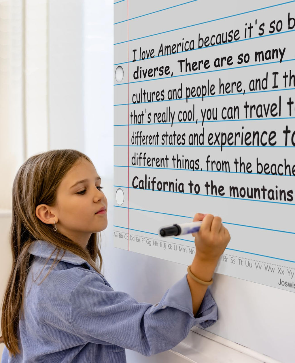 Joswisch Dry Erase Giant Sized Magnetic Notebook Paper, Handwriting Lined Paper for Classroom Whiteboard Accessories, Dry Erase Notebook Teaching Aids, Homeschool Teaching Supplies 17" x 22"
