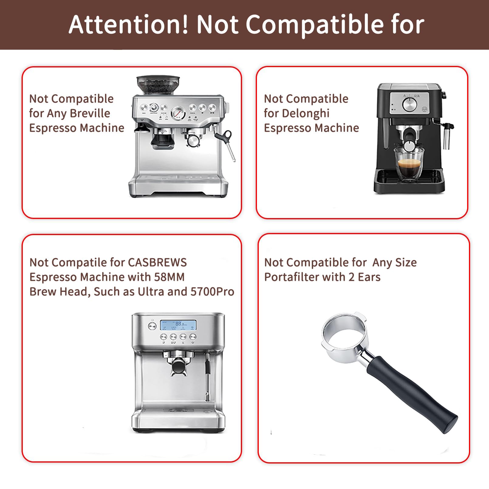 51mm Stainless Steel Portafilter with Double Spouts, 3 Ears Portafilter Compatible for CASABREWS CM5418, 3700Essential, 3700Pro and Mr. Coffee Espresso and Cappuccino Machine