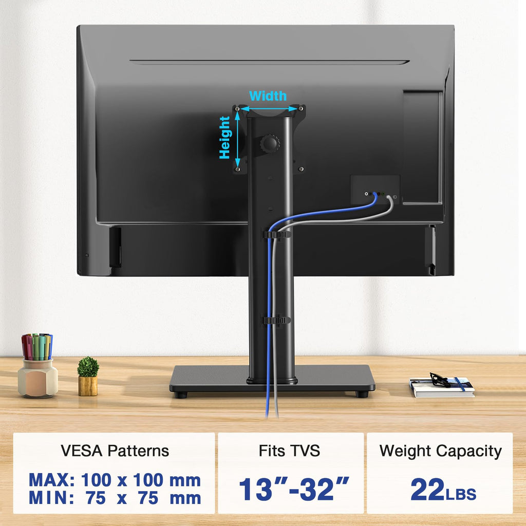 Rfiver Single Monitor Stand for Desk with Swivel/ 5 Height Adjustable, Computer Monitor Riser for 13-32 inch Screens, Hold up to 22 lbs, Max VESA 100 x 100mm for Home Office & Gaming Setup