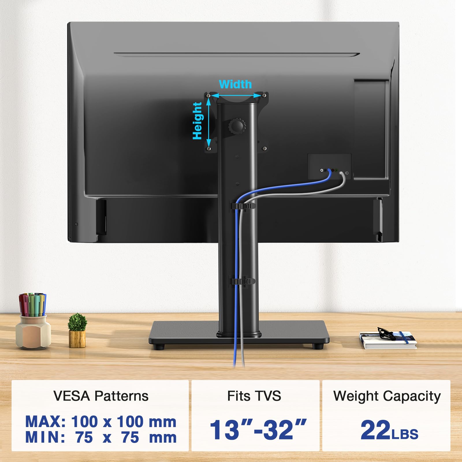 Rfiver Single Monitor Stand for Desk with Swivel/ 5 Height Adjustable, Computer Monitor Riser for 13-32 inch Screens, Hold up to 22 lbs, Max VESA 100 x 100mm for Home Office & Gaming Setup
