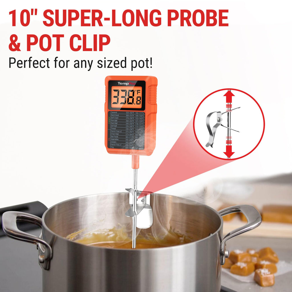 TempPro TP510 Waterproof Digital Candy Thermometer with Pot Clip, 10" Long Probe Instant Read Food Cooking Meat Thermometer for Grilling Smoker BBQ Deep Fry Oil Thermometer(Previously ThermoPro)