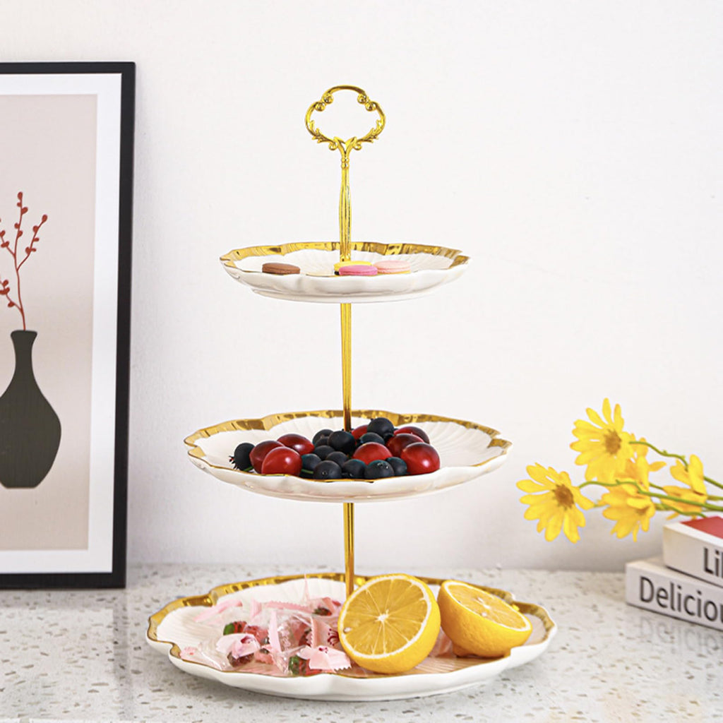 BPFY 3 Tier Porcelain Cupcake Stand, Ceramic Tiered Tray, Dessert Stands, 3 Tier Cupcake Serving Stand for Tea Party, Baby Shower, Birthday, Wedding