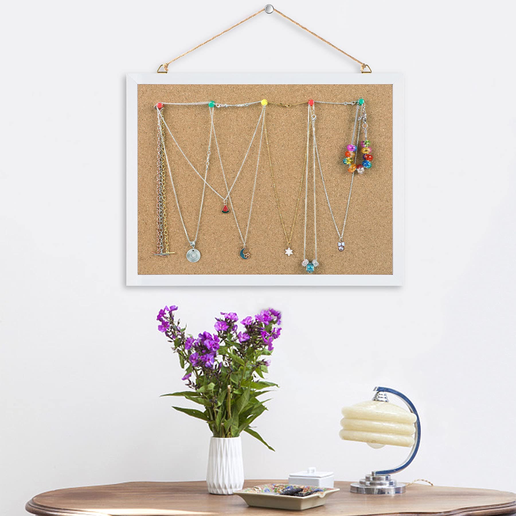 Cork Board Bulletin Board 15.7 x 12 Inches with Rectangle White Frame Hanging Pin for Office Home Message Board or Vision Board Decoration