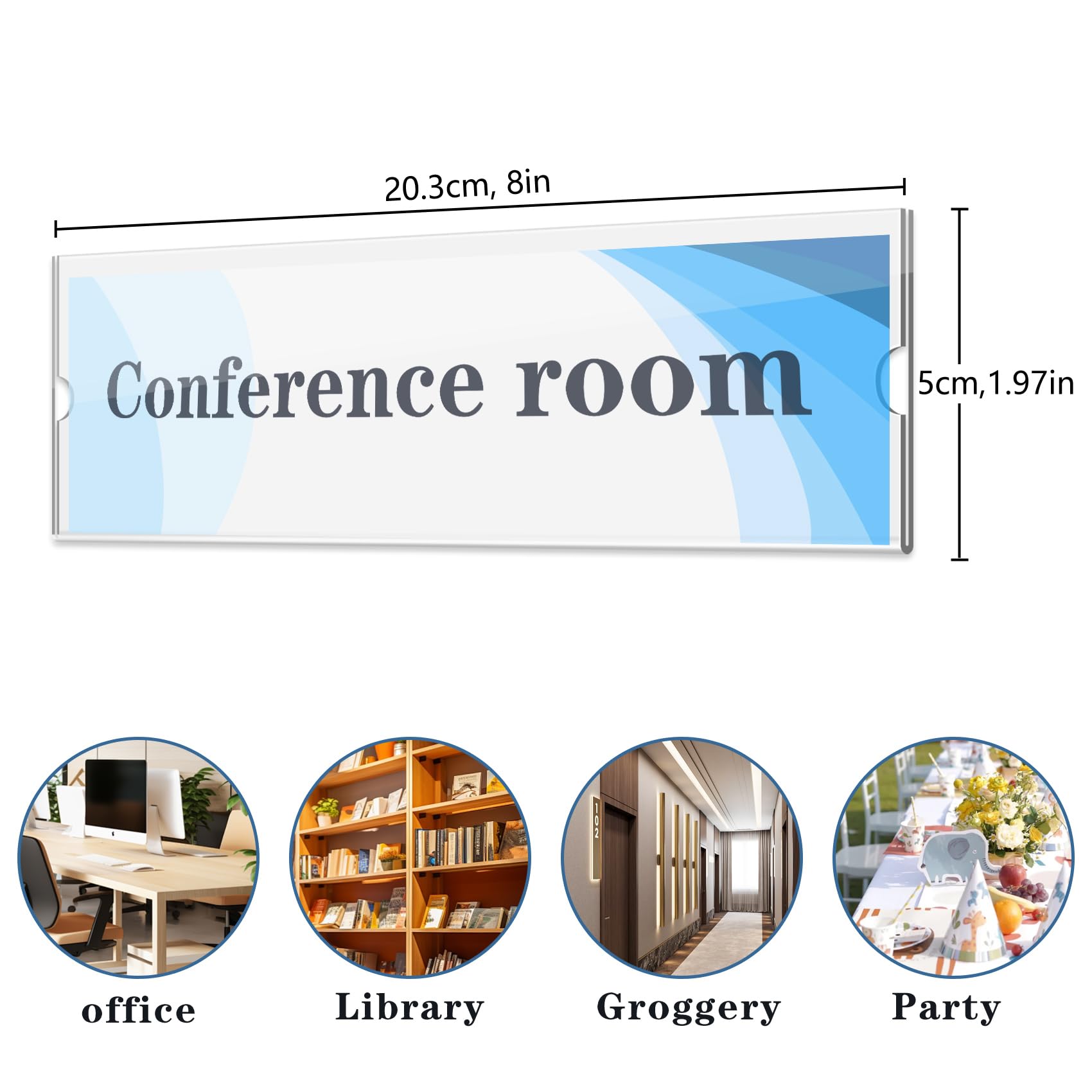16 Pack Acrylic Desk 2x8" Nameplate Holders, Wall Mount Transparent, Floating Door Name Plates Set for Office Home School Classroom Teacher