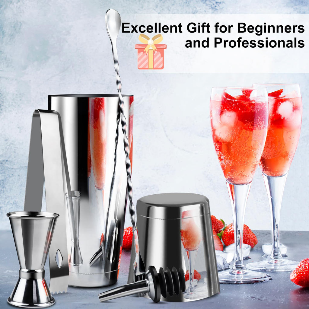 Boston Cocktail Shaker Set|8pcs Cocktail Making Set Stainless Steel Shakers|Bartender Kit Bar Tool Set with Strainer, Pourers, Muddler, Double Jigge (Boston Cocktail Shaker)