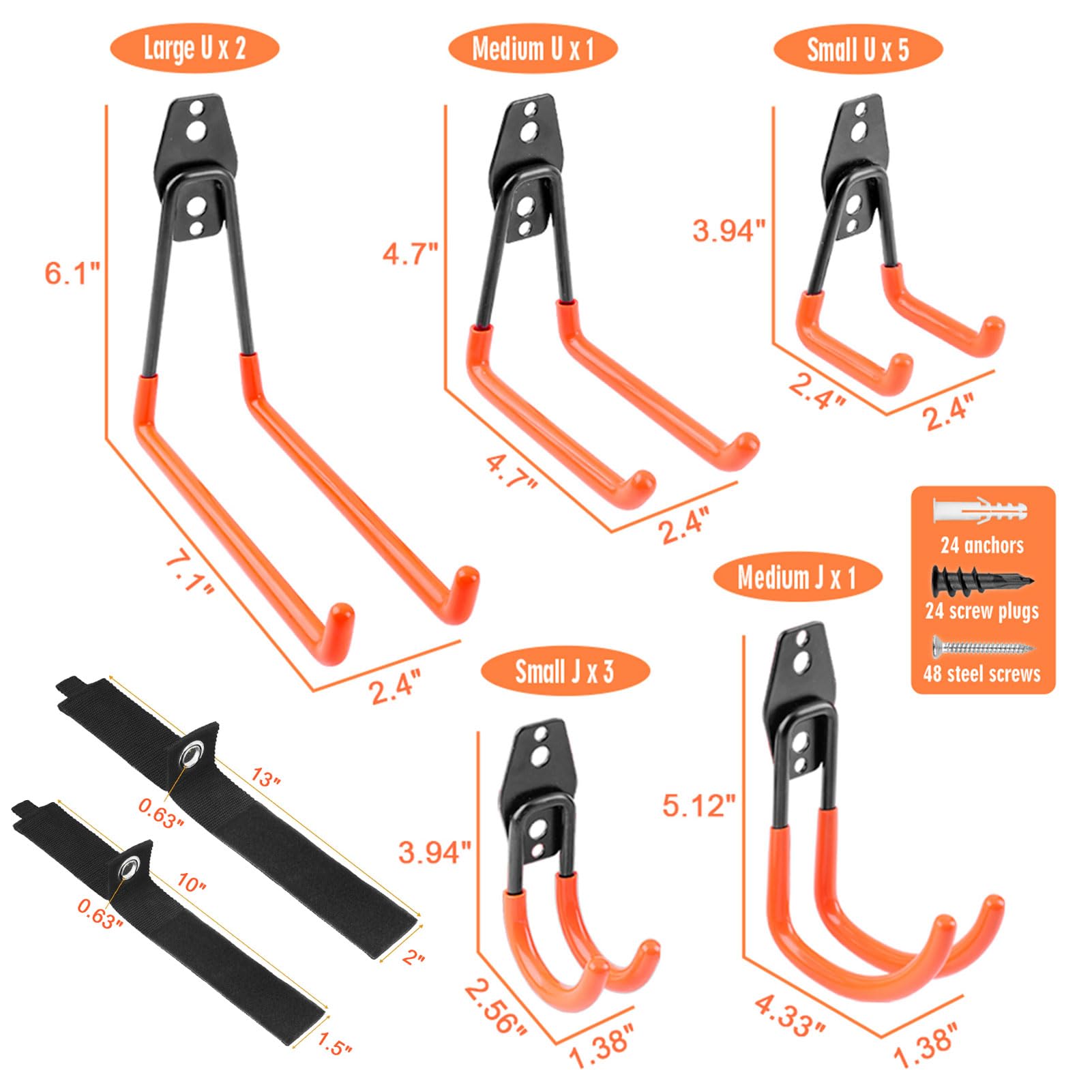 Garage Hooks Heavy Duty 14 Pack, Steel Garage Storage Hooks, Tool Hangers for Garage Wall Utility Wall Mount Hooks and Hangers with Anti-Slip Coating for Garden Tools, Ladders, Bulky Items
