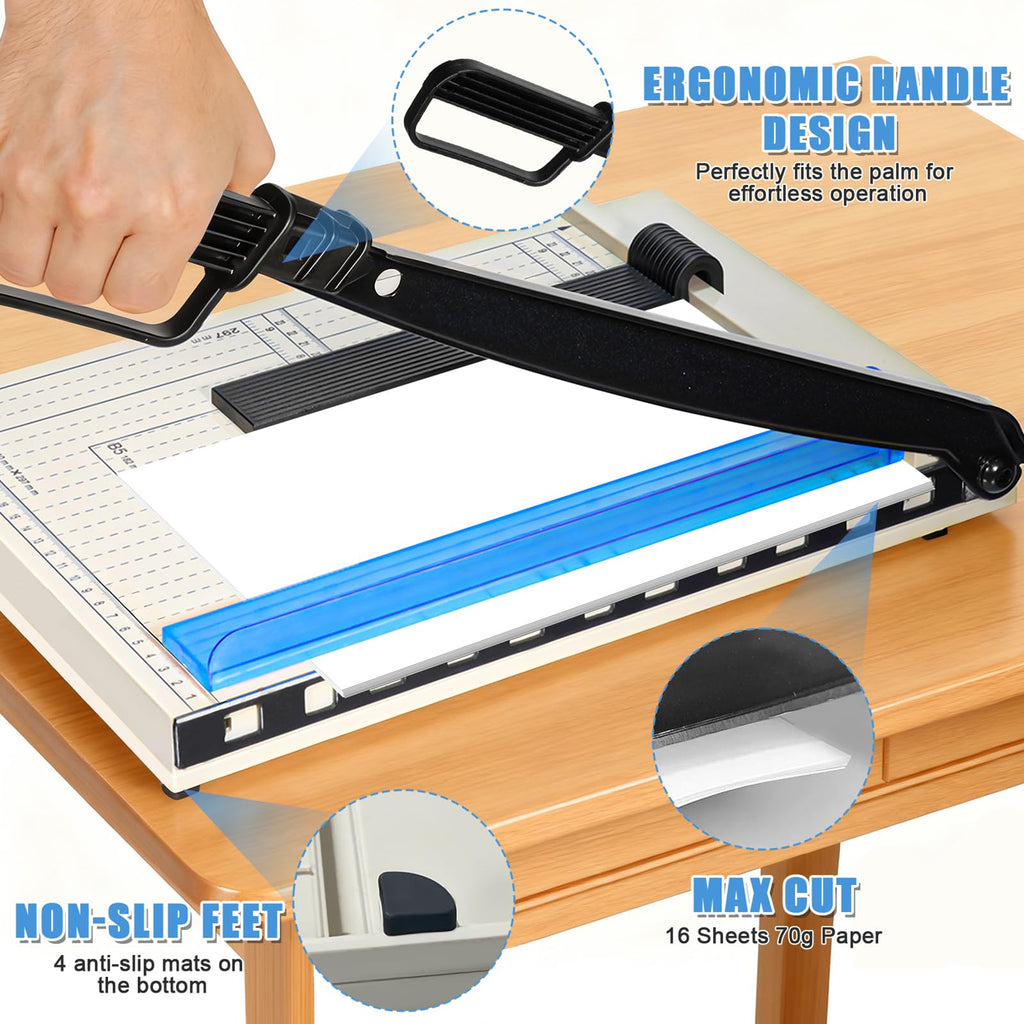 Paper Cutter, Guillotine Paper Cutter 12 Inch A4 Cutting Length, 12 Sheet Capacity, Paper Trimmer Slicer with Safety Protection Device for Cardstock, Photos, Crafts