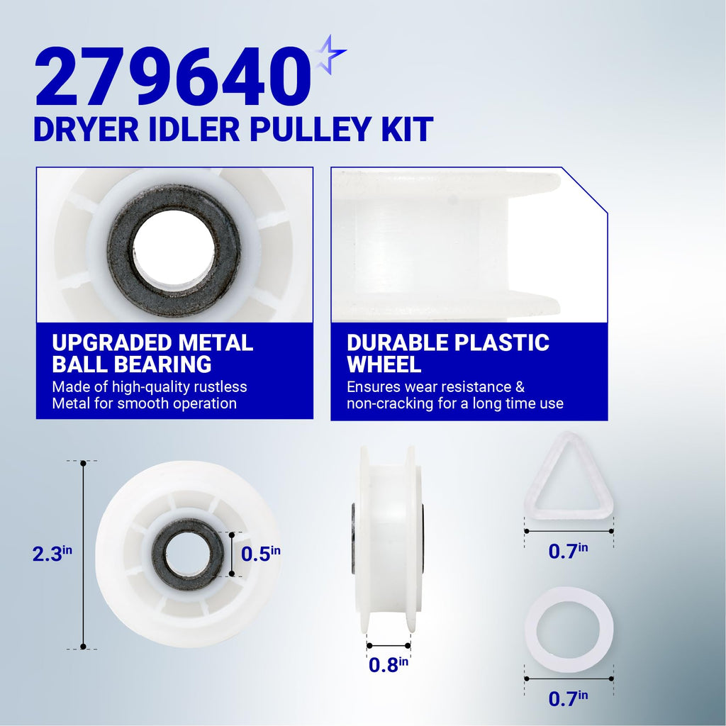 BlueStars 4392067 Dryer Repair Kit and W10837240 Dryer Idler Pulley - For Whirlpool Cabrio Duet Maytag Bravos XL Kenmore Elite Dryer - Includes WPW10314173 Drum Roller 661570V Belt 279640 Idler Pulley