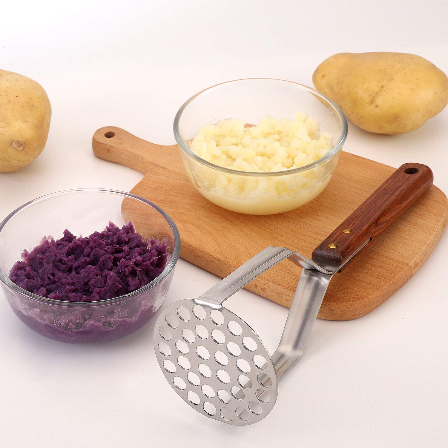 Tmflexe UPGRADED Potato Masher Stainless Steel Heavy Duty Strong Anti-slip Handle Not Easy to Bent Easy to use Sturdy Construction