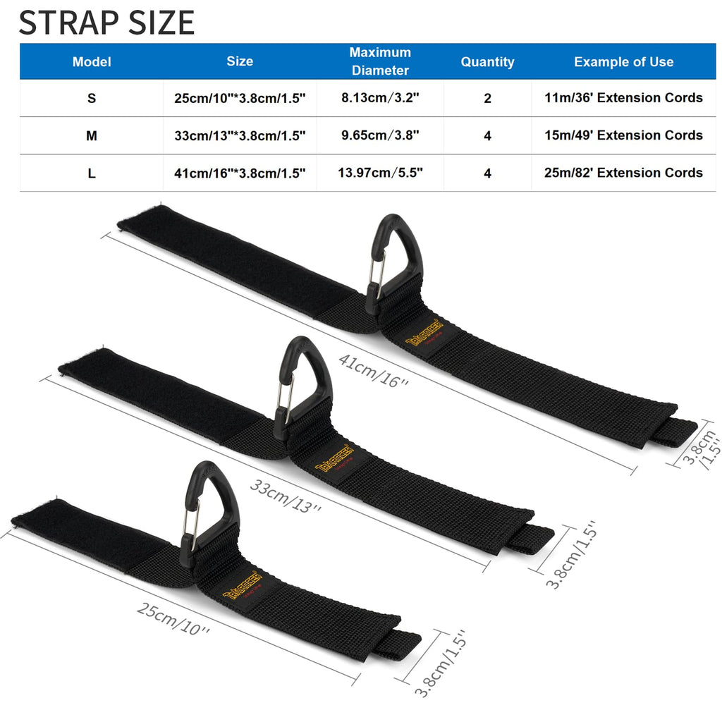 Trilancer Hook-and-Loop Storage Straps with Triangular Buckle to Hang on Walls for Cables, Wires, Rope, Hoses, Organization for Home, Garage or Workshop（2*S，4*M，4*L）