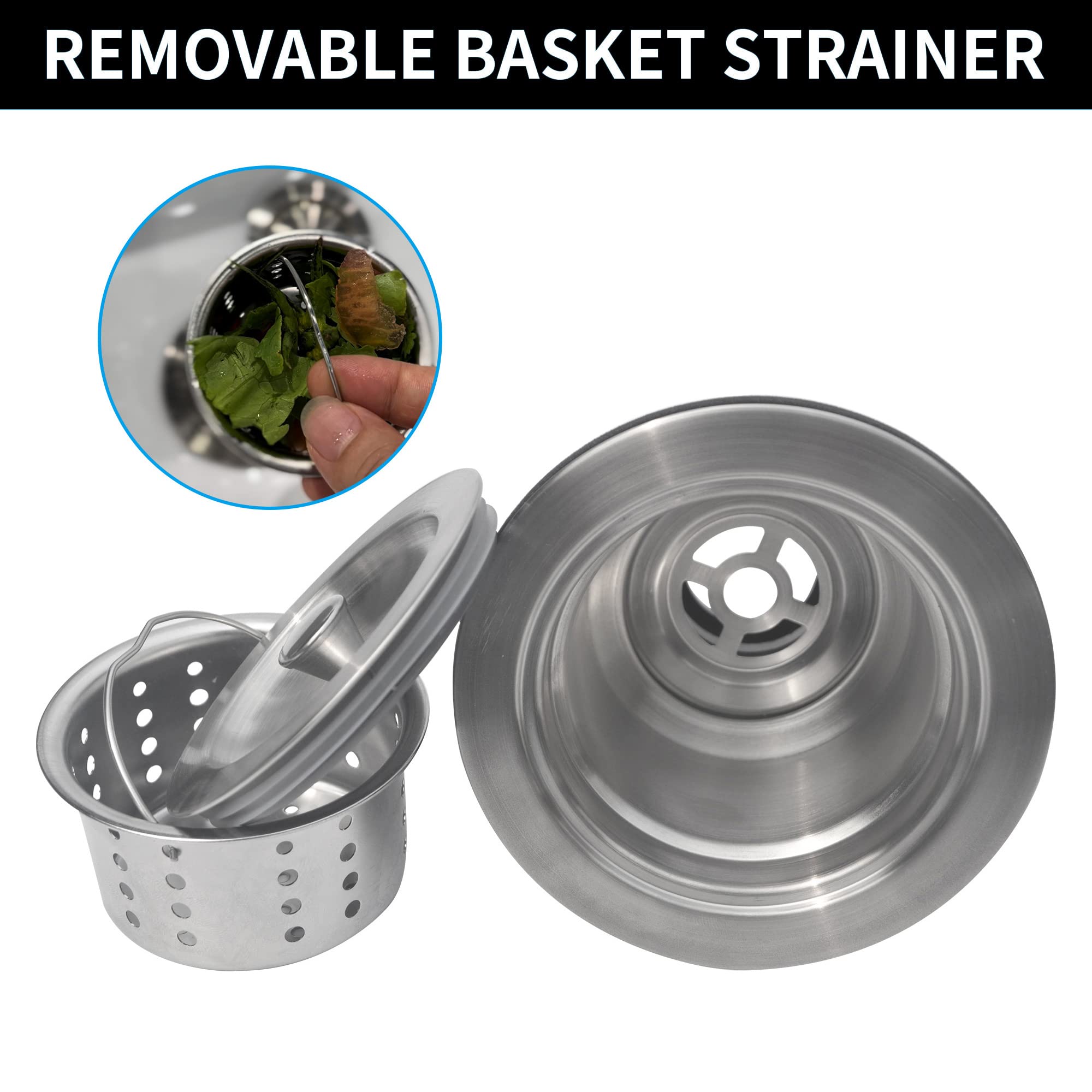 Sink Strainer Kitchen Sink Drain Assembly Kit 3-1/2 Inch with Kitchen Sink Drain Basket,304 Stainless Steel Sink Stopper & Cover Lid，Stainless Steel Brushed
