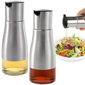 Tebery 300ml Silver Olive Oil & Vinegar Dispenser with Easy Pouring Spout, Stylish Stainless Steel with Glass Bottom, 300ml (Pack of 2)