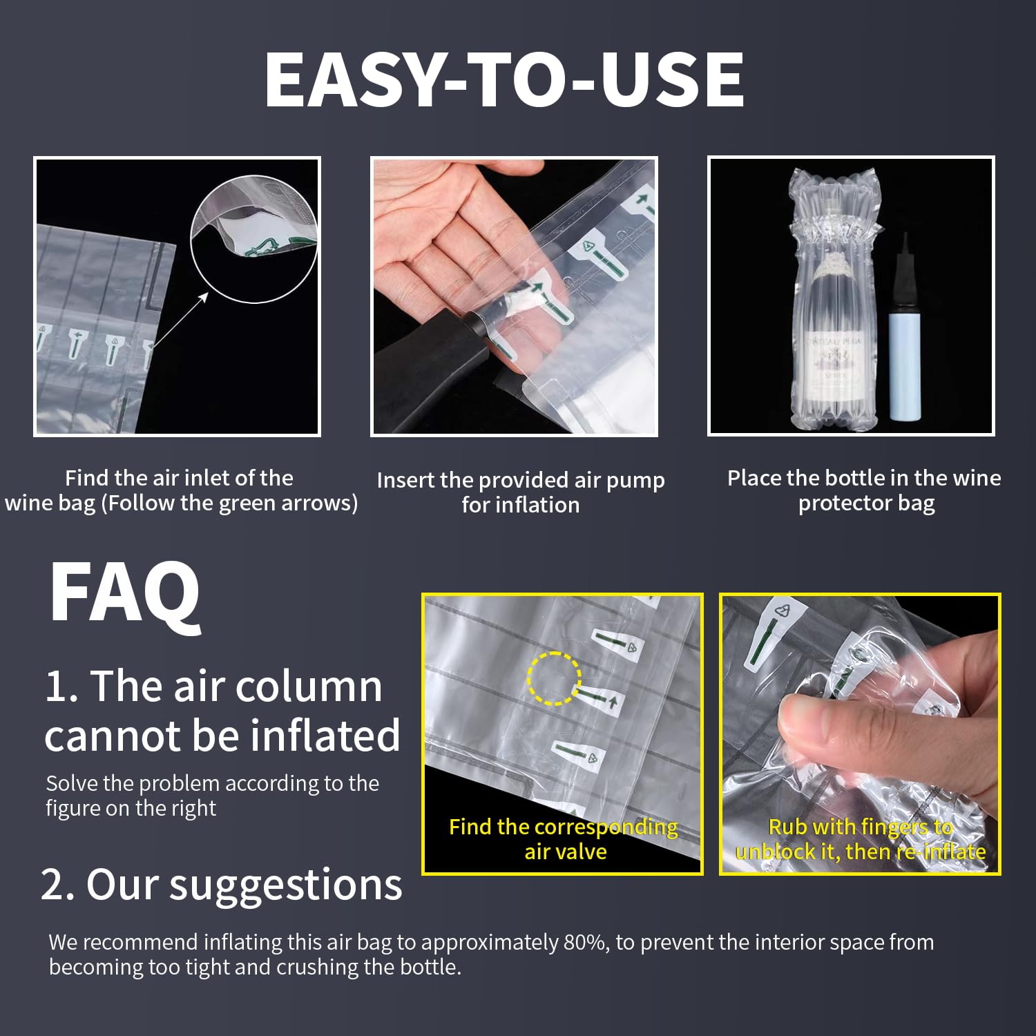 Kivsty Wine Bottle Travel Protector Bags, 30 Pack Inflatable Air Column Cushion Bubble Wrap, Bottle Packaging Sleeves with Reusable Pump for Wine Shipping Transport Airplane Luggage - 35 x 8.5cm