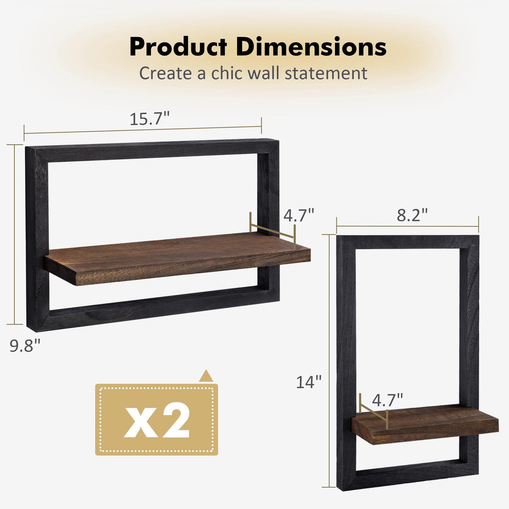 DifferTemp Floating Shelves for Wall, Modern Farmhouse Wall Shelves Decor Set of 4, Wall Mounted Rustic Wood Shelves for Wall Decor and Small Plants, Living Room, Bedroom, Bathroom, Home Office, Black