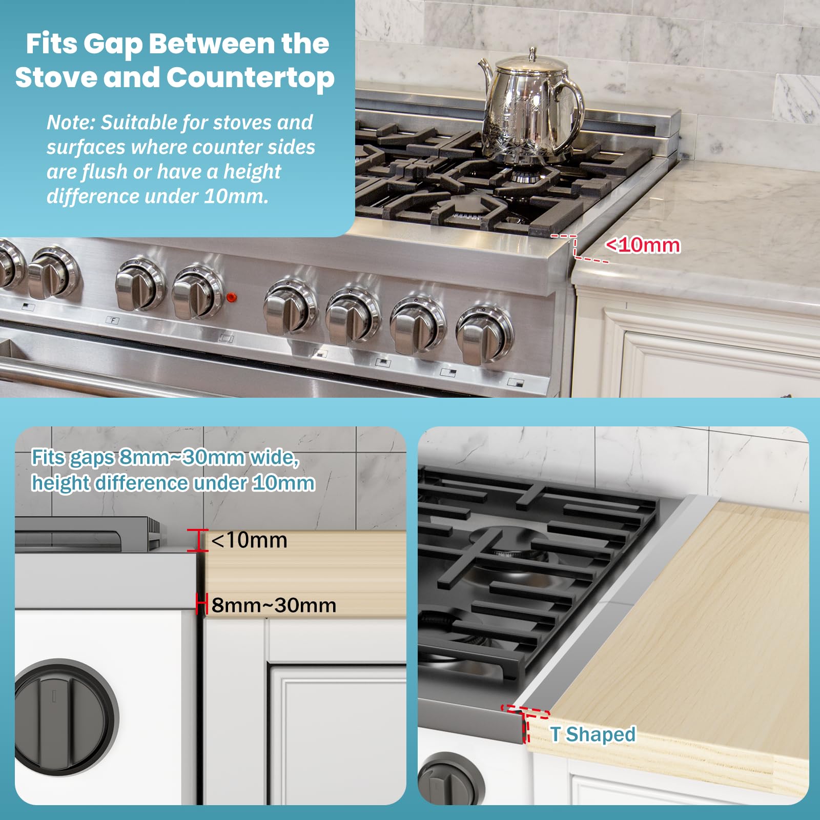 2PCS Kitchen Stove Counter Gap Covers, 316 Stainless Steel Gap Cover, Cooktop Trim Kit, Stove Gap Guards, Oven Gap Filler, Heat Resistant & Effectively Protect Stove Gap Filler(13.8"-27.5" Silver)