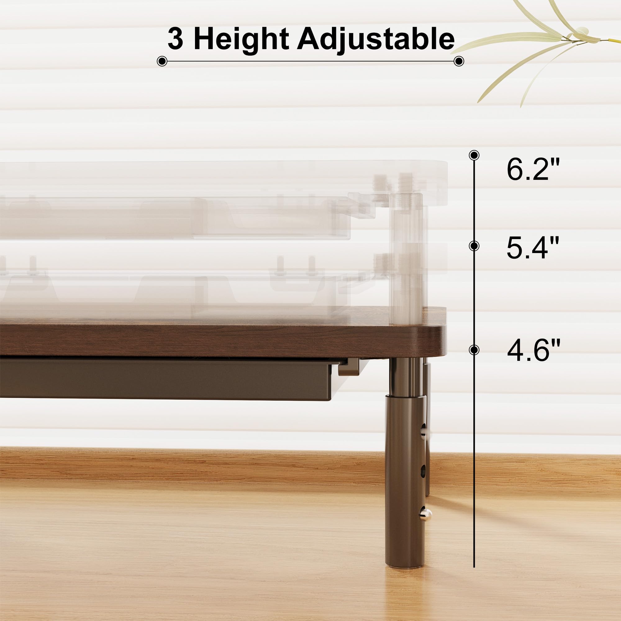 ETHU Monitor Stand for Desk, 3 Height Adjustable Computer Monitor Riser with Storage Drawer, Wood Computer Monitor Stand for Office and Home, Ergonomic Desk Stand for Printer, Laptop, PC (Walnut)