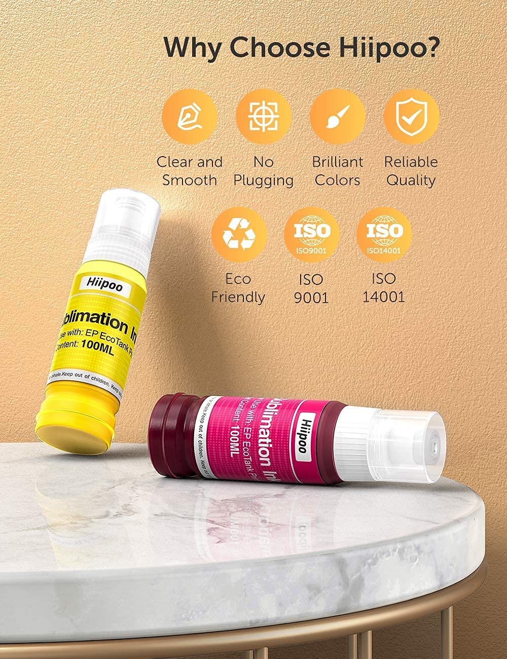 Hiipoo Sublimation Ink for EcoTank Supertank Inkjet Printers ET-2720 ET-2760 ET-2800 ET-15000 ET-2803 ET-2850 ET-3760 ET-4800 ET-4760 Heat Press Transfer on T-Shirt Mug (Autofill/ICC-Free/Anti-UV)