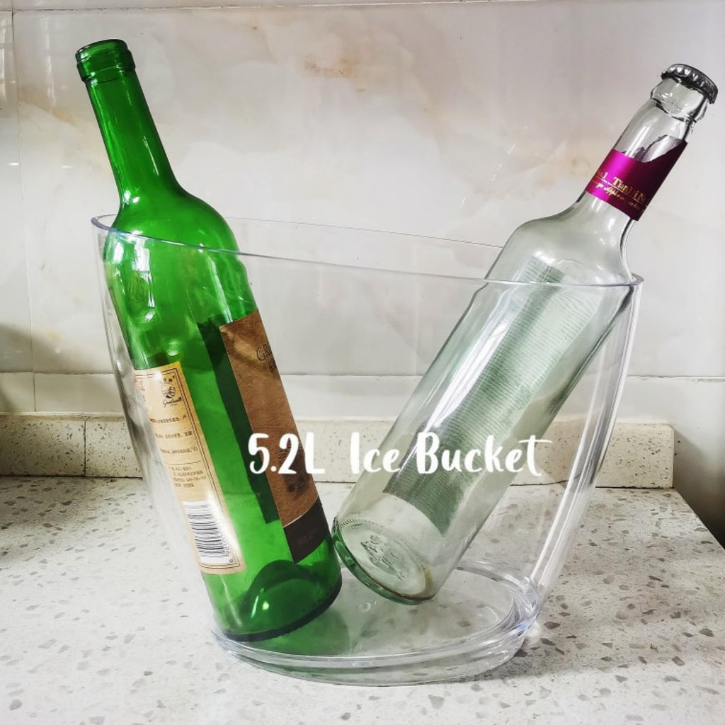 Lawei 2 Pack Acrylic Ice Bucket, 5.2L Clear Plastic Champagne Wine Bucket Chiller, Oval Bar Ice Cooler Container, Food Grade Beverage Storage Tub for Champagne, Beer Bottles, Drinks, Bar and Parties
