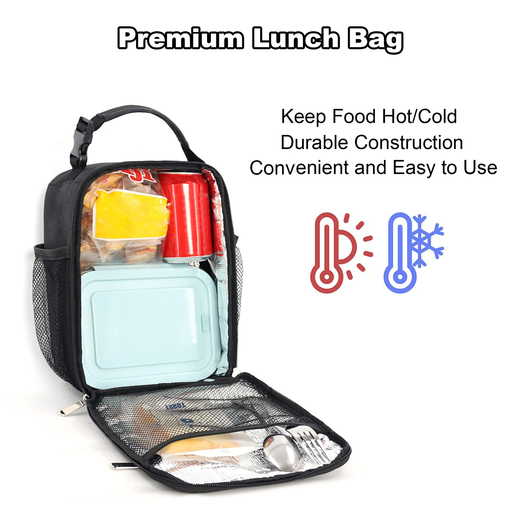 Lunch Box for Men Women Adults Small Lunch Bag for Office Work Picnic - Reusable Portable Lunchbox, Black