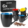 MIAMIO - 6 x 350 ml Stoneware Coffee Mug/Cup Set - Le Papillon Collection (Black-Colorful)