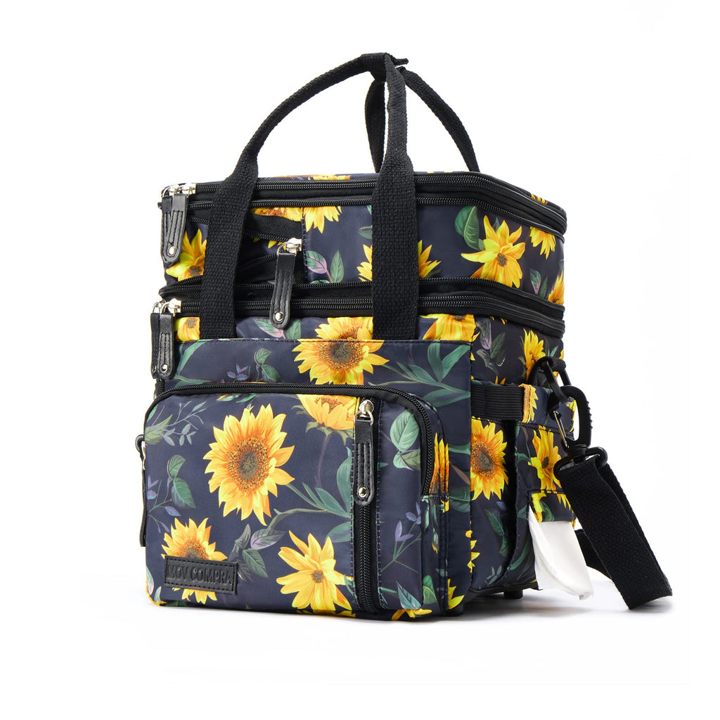 Lunch Bag for Women Men Double Deck Lunch Box,Expandable Large Lunch Bags,Leakproof Lunch Box Cooler Bag (Sunflower)