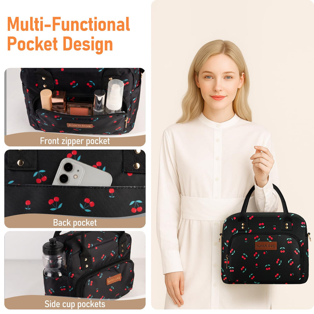 Lunch Bag Large Insulated Lunch Box for Women Men Adult Cute Lunchbox Cooler Bag Reusable Lunch Pail with Adjustable Shoulder Strap for Work Picnic Office Travel 11.4×6.8×9.1 inches 11.5L