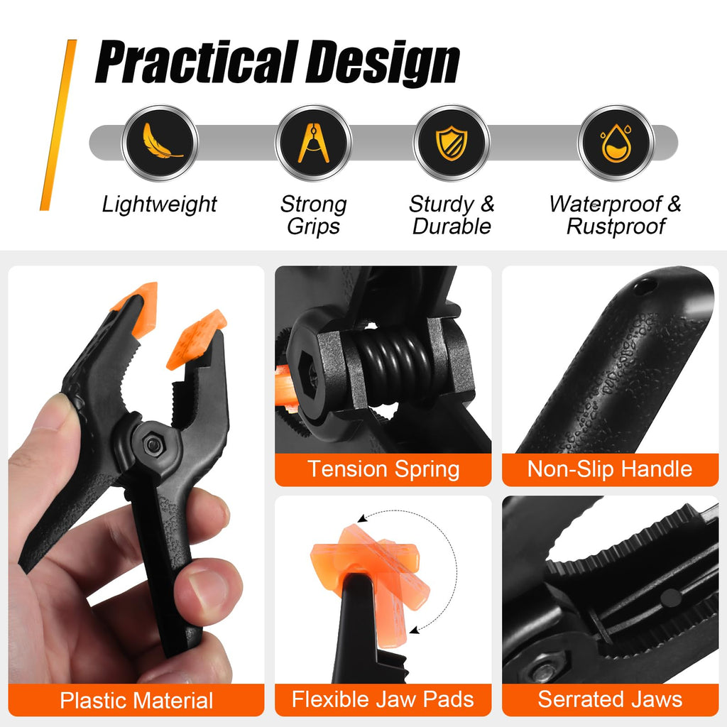 RELBRO Spring Clamps, 4.5 Inch Large Plastic Clips for Balloon Arch Backdrop Craft Decoration, Heavy Duty, Black, 10 Pcs