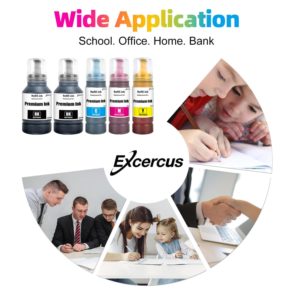 EXCERCUS Ink Bottle Replacement Refill Ink Compatible for ET-2760 ET-2750 ET-2700 ET-4760 ET-3700 ET-3760 ET-4750 ST-3710 ST-3000 ST-4000 (B/C/M/Y, 5-Pack)