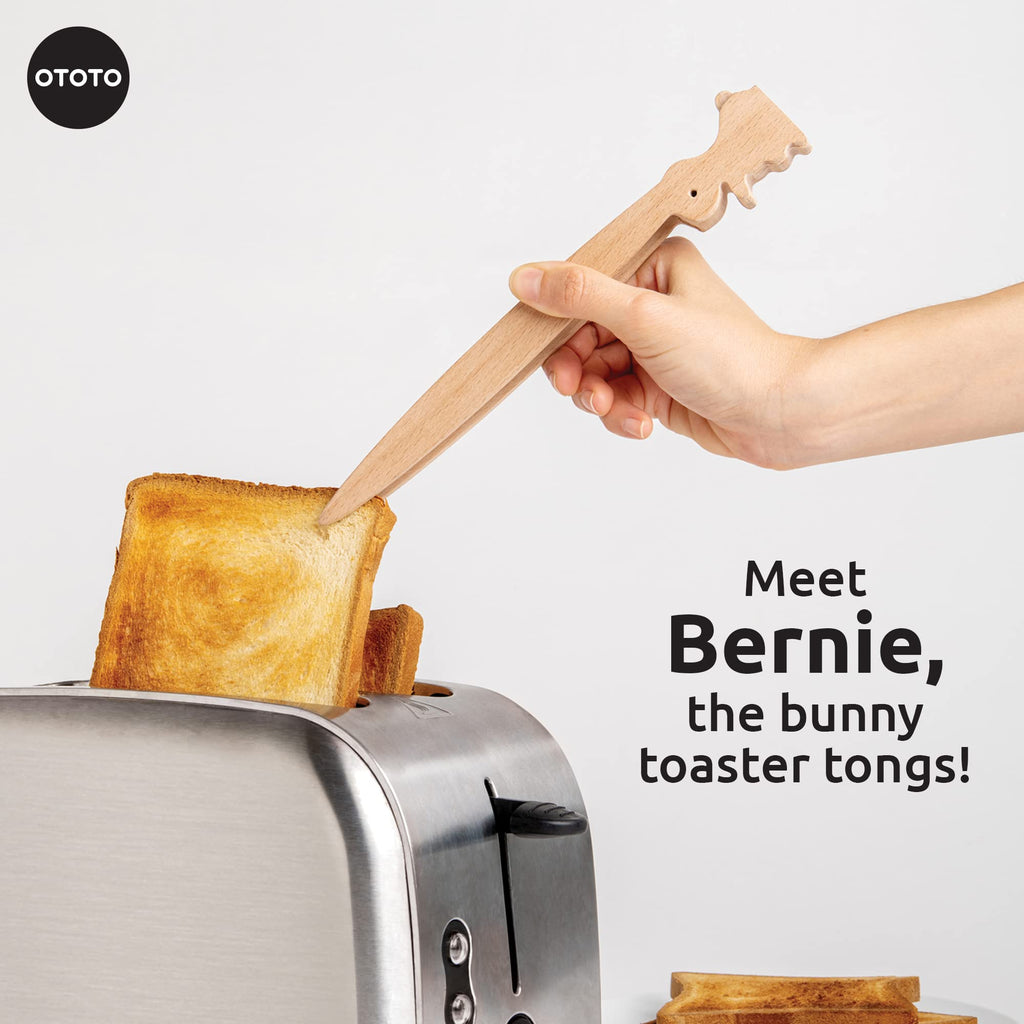 OTOTO Bernie Bunny Toaster Tongs - Rabbit Toast Tongs, Wooden Tongs for Toaster, Multipurpose Mini Tongs for Appetizers, Wood Utensils & Cute Kitchen Gadgets
