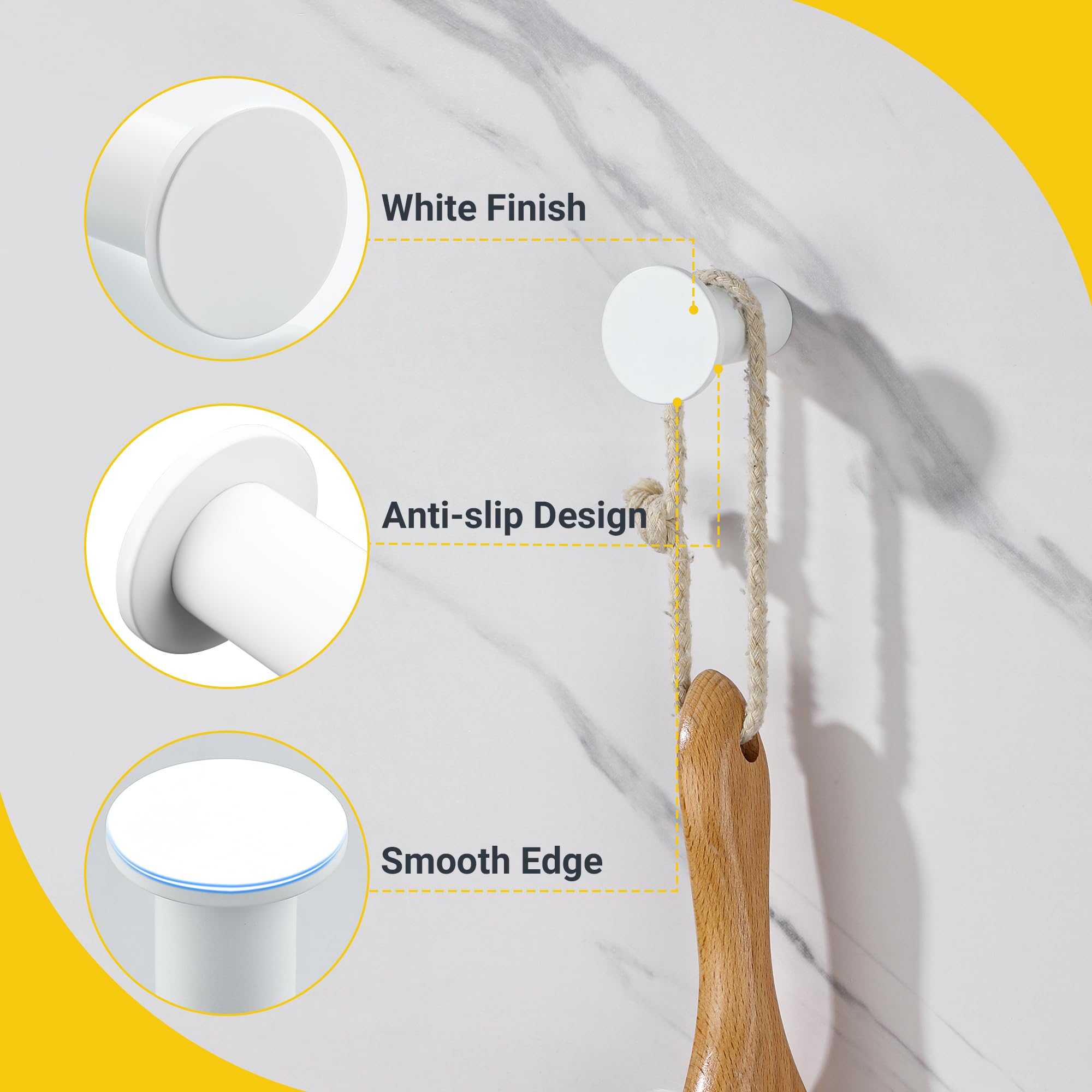 SAYAYO 4 Pack Coat Hooks, Towel Hooks Robe Hooks Heavy Duty for Hanging, SUS 304 Stainless Steel Wall Hooks for Bathroom, Bedroom, Kitchen, Hotel, White